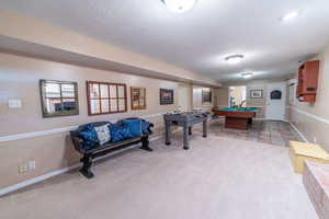 Game room with billiards, carpet floors, and baseboards