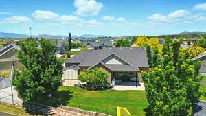 Aerial perspective of suburban area featuring mountains