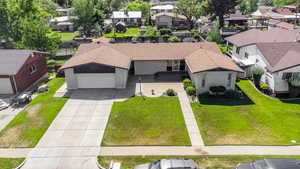 Aerial perspective of suburban area