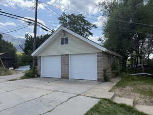 View of detached garage