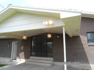 Covered patio with flood lights