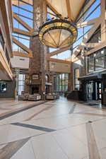 Building lobby featuring a high ceiling