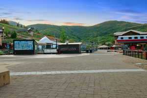 View of decorative driveway featuring a mountain view