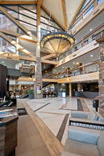 Building lobby featuring high vaulted ceiling