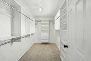 Spacious closet with carpet flooring