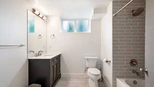 Basement full bathroom, with combination tub and shower
