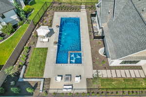Drone / aerial view of a pool