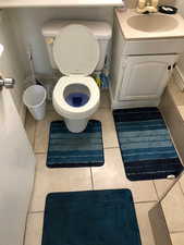 2nd floor full Bathroom featuring toilet, tile patterned flooring, and vanity