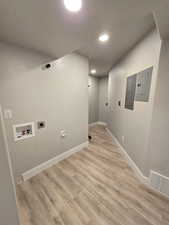 Basement laundry hook-ups, hallway to storage