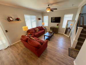 Family room and stairs to top floor