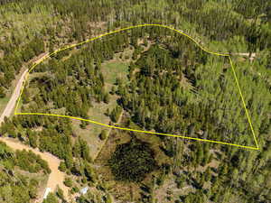 MAP PLOT Aerial overview of property's location with property boundaries highlighted and a heavily wooded area