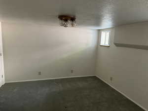 Basement featuring carpet floors and baseboards