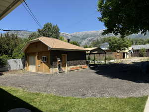 Garage with a mountain view