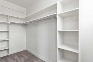 Model Home Spacious closet with carpet floors
