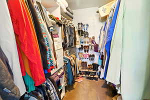 Walk in closet with carpet floors