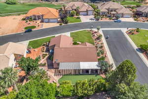 Aerial view of residential area with a golf course