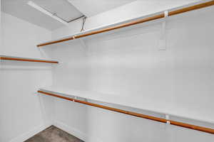 Walk in closet with carpet flooring
