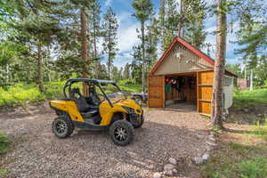 View of detached garage