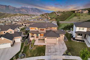 Aerial perspective of suburban area with mountains