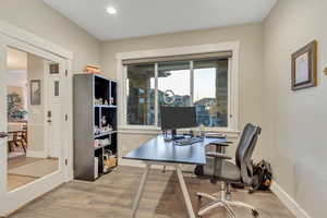 Office with glass french doors