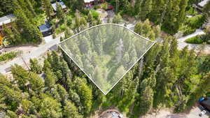Aerial overview of property's location featuring property parcel outlined