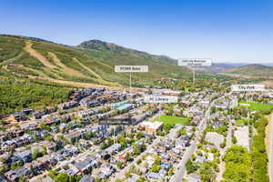 Bird's eye view of a mountainous background