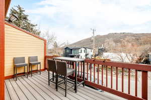Wooden deck with a mountain view