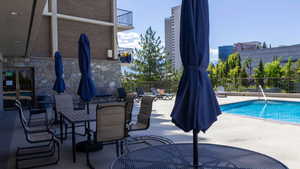 View of pool featuring a patio