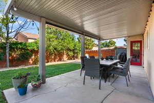View of patio featuring outdoor dining area