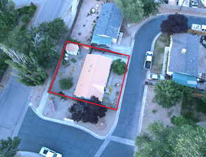 Aerial overview of property's location featuring property boundaries highlighted