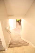 Stairs featuring carpet flooring and baseboards