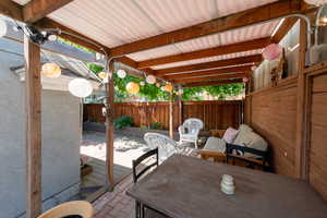 Deck featuring a fenced backyard and a patio
