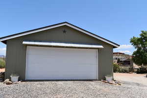View of detached garage