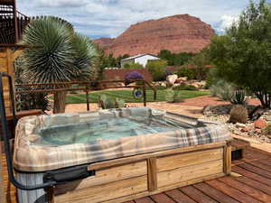 Wooden deck with a mountain view