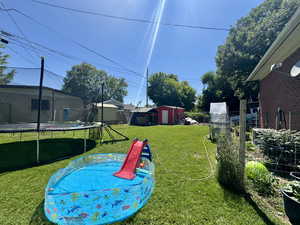 View of yard with a trampoline