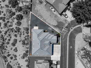Aerial overview of property's location featuring property parcel outlined
