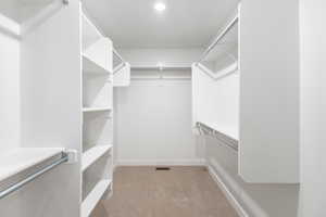 Walk in closet featuring carpet floors