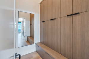 Mudroom featuring light wood-type flooring