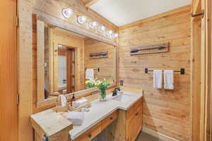 Bathroom with solid surface countertops