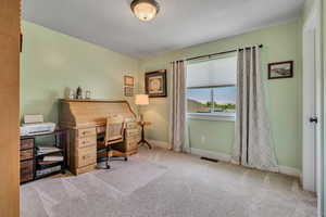 Carpeted home office with baseboards