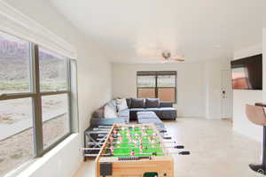Game room featuring ceiling fan