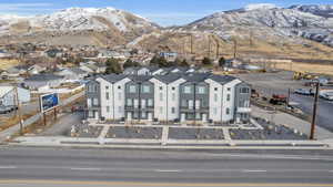 Bird's eye view of a mountain backdrop