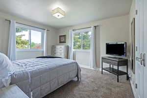Carpeted bedroom with baseboards