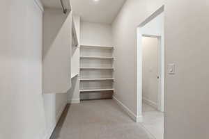 Walk in closet with light carpet