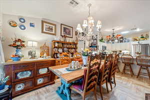 Dining space featuring a chandelier