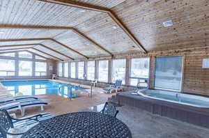Indoor pool with an indoor hot tub