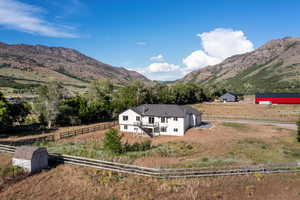 View of mountain background featuring rural landscape