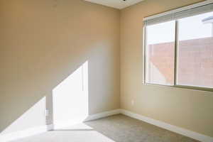 Spare room with plenty of natural light, carpet floors, and baseboards