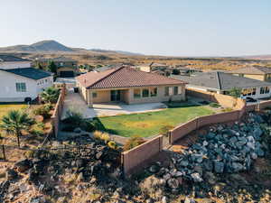 Aerial perspective of suburban area with mountains