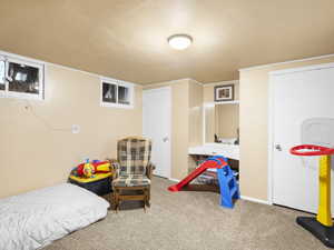 Bedroom with carpet flooring